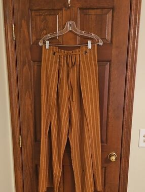 BCBGMaxAzria Rust Brown Striped Wide-Leg Pants with Tie Waist